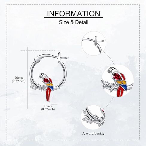 Parrot Earrings 925 Parrot Hoop Earrings Bird Jewelry Christmas Gifts for Women in Saudi Arabia