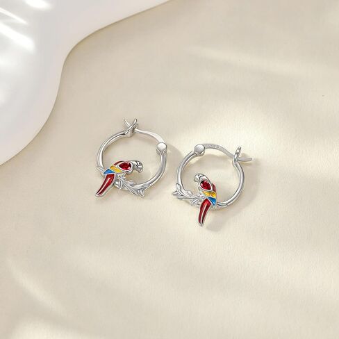 Parrot Earrings 925 Parrot Hoop Earrings Bird Jewelry Christmas Gifts for Women in Saudi Arabia