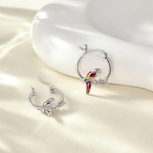 Parrot Earrings 925 Parrot Hoop Earrings Bird Jewelry Christmas Gifts for Women in Saudi Arabia