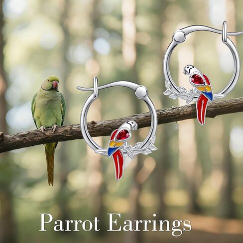Parrot Earrings 925 Parrot Hoop Earrings Bird Jewelry Christmas Gifts for Women in Saudi Arabia
