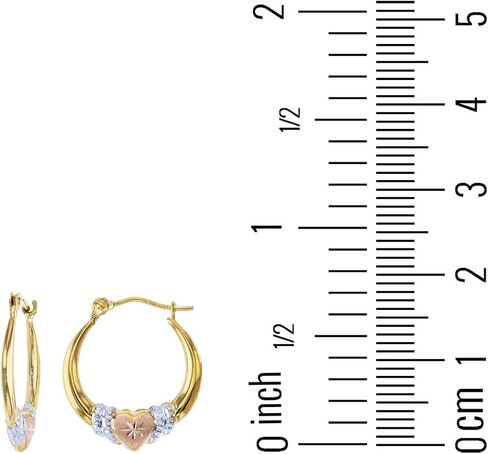10K Gold Tricolor Diamond Cut Grad Heart Hoop Earrings in Saudi Arabia