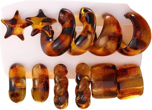 5-6Pairs Acrylic Hoop Earring for Women Chunky C Shape Hoop Earrings Resin Sets Fashion Jewelry in Kuwait