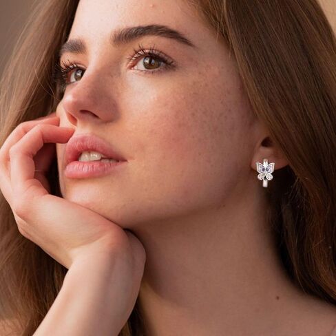 Silver Small Hoop Earrings for Women Dangle Hoop Earrings Tiny Cute CZ Earrings Set Colorful Butterfly Earrings in Saudi Arabia