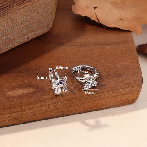 Silver Small Hoop Earrings for Women Dangle Hoop Earrings Tiny Cute CZ Earrings Set Colorful Butterfly Earrings in Saudi Arabia