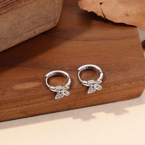 Silver Small Hoop Earrings for Women Dangle Hoop Earrings Tiny Cute CZ Earrings Set Colorful Butterfly Earrings in Saudi Arabia