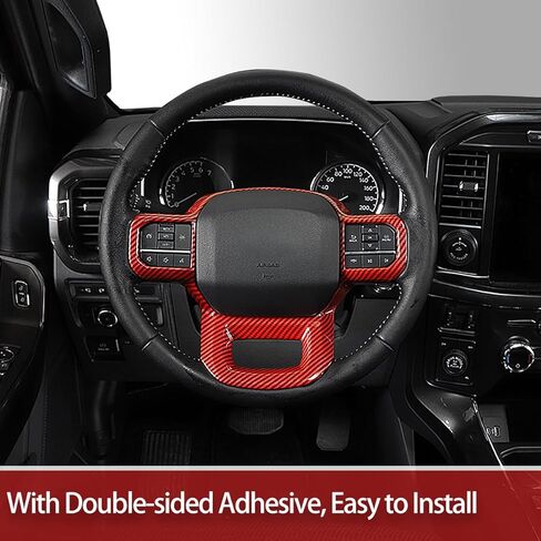 GZXinWei Steering Wheel Frame Trim Cover Panel Sticker Interior Upgrade Accessories for Ford F150 Raptor 2021 2022 2023 2024 2025 2026 Red Carbon Fiber Style in Saudi Arabia