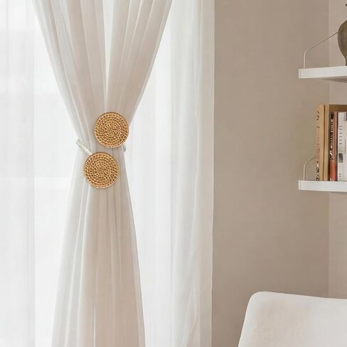 Panelee 2 Pack Boho Curtain Tiebacks, Rattan Curtain Holdbacks, Natural Rattan Boho Tie Backs, No Drill Drapes Decorative for Indoor Outdoor Bedroom Window Living Room in Saudi Arabia