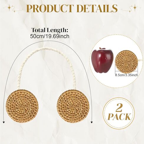 Panelee 2 Pack Boho Curtain Tiebacks, Rattan Curtain Holdbacks, Natural Rattan Boho Tie Backs, No Drill Drapes Decorative for Indoor Outdoor Bedroom Window Living Room in Saudi Arabia