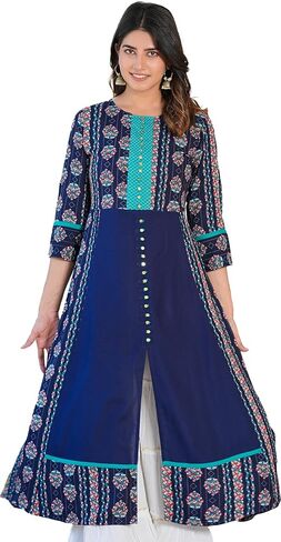 Yash Gallery Women's Rayon Floral Printed Embroidered A-line Kurti For Summer in Saudi Arabia