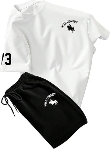OYOANGLE Men's 2 Piece Outfits Graphic Short Sleeve Tee Shirt Drawstring Waist Shorts Workout Set in Saudi Arabia