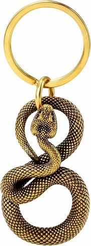 Brass Snake Keychain – Gold Animal Good Luck Charm Figure Key Chain Rings for Bags Purses Gifting, Cool Copper Bronze Handmade Pendant Statue Gift Home Decoration Goth Novelty Jewelry for Men Women in Kuwait