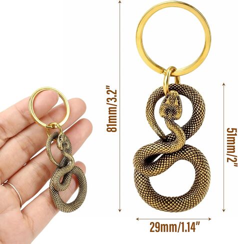 Brass Snake Keychain – Gold Animal Good Luck Charm Figure Key Chain Rings for Bags Purses Gifting, Cool Copper Bronze Handmade Pendant Statue Gift Home Decoration Goth Novelty Jewelry for Men Women in Kuwait
