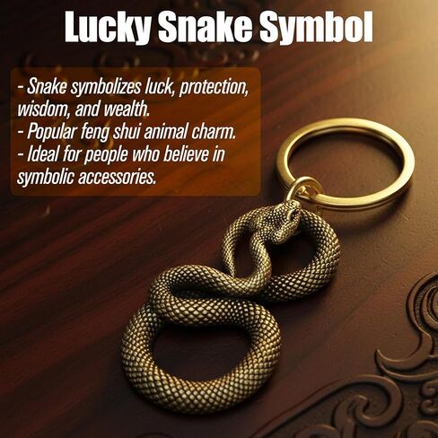 Brass Snake Keychain – Gold Animal Good Luck Charm Figure Key Chain Rings for Bags Purses Gifting, Cool Copper Bronze Handmade Pendant Statue Gift Home Decoration Goth Novelty Jewelry for Men Women in Kuwait