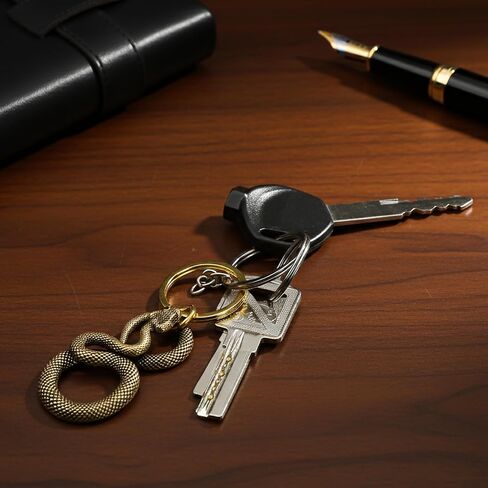 Brass Snake Keychain – Gold Animal Good Luck Charm Figure Key Chain Rings for Bags Purses Gifting, Cool Copper Bronze Handmade Pendant Statue Gift Home Decoration Goth Novelty Jewelry for Men Women in Kuwait