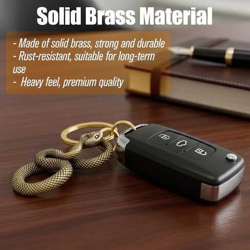 Brass Snake Keychain – Gold Animal Good Luck Charm Figure Key Chain Rings for Bags Purses Gifting, Cool Copper Bronze Handmade Pendant Statue Gift Home Decoration Goth Novelty Jewelry for Men Women in Kuwait