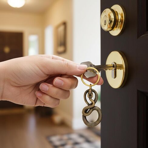 Brass Snake Keychain – Gold Animal Good Luck Charm Figure Key Chain Rings for Bags Purses Gifting, Cool Copper Bronze Handmade Pendant Statue Gift Home Decoration Goth Novelty Jewelry for Men Women in Kuwait