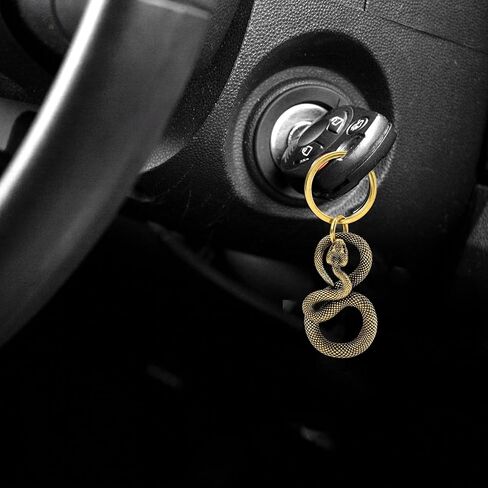 Brass Snake Keychain – Gold Animal Good Luck Charm Figure Key Chain Rings for Bags Purses Gifting, Cool Copper Bronze Handmade Pendant Statue Gift Home Decoration Goth Novelty Jewelry for Men Women in Kuwait