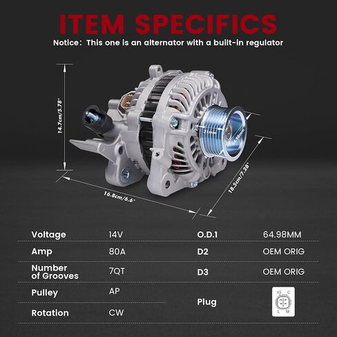 المولد ل/HONDA Civic DX EX GX LX 2006 2007 2008 2009 2010 2011 1.8L L4، Civic EX-L LX-S 2009-2011 1.8L L4، استبدال OE 31100-RNA-A01، 80Amp 12V 7-Groove Pulley in Kuwait
