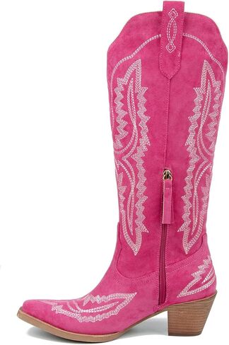 Meefit Cowboy Boots for Women Knee High Cowgirl Boots Pointed Toe Chunky Heel Western Boots,Retro Country Boots,Vintage Tall Boots(hot pink,US8.5) in Saudi Arabia