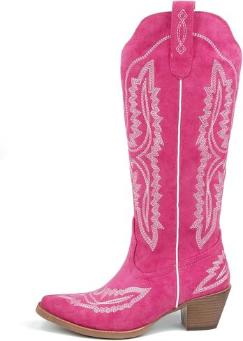 Meefit Cowboy Boots for Women Knee High Cowgirl Boots Pointed Toe Chunky Heel Western Boots,Retro Country Boots,Vintage Tall Boots(hot pink,US8.5) in Saudi Arabia