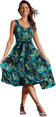 YESNO Women's Summer Casual Sleeveless Midi Dresses Boho Floral Tiered Sundresses with Pockets EMV in Saudi Arabia