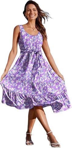 YESNO Women's Summer Casual Sleeveless Midi Dresses Boho Floral Tiered Sundresses with Pockets EMV in Saudi Arabia