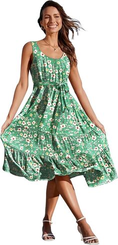 YESNO Women's Summer Casual Sleeveless Midi Dresses Boho Floral Tiered Sundresses with Pockets EMV in Saudi Arabia