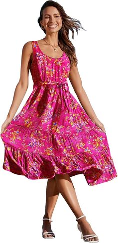 YESNO Women's Summer Casual Sleeveless Midi Dresses Boho Floral Tiered Sundresses with Pockets EMV in Saudi Arabia