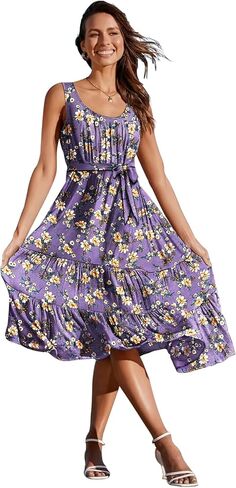 YESNO Women's Summer Casual Sleeveless Midi Dresses Boho Floral Tiered Sundresses with Pockets EMV in Saudi Arabia