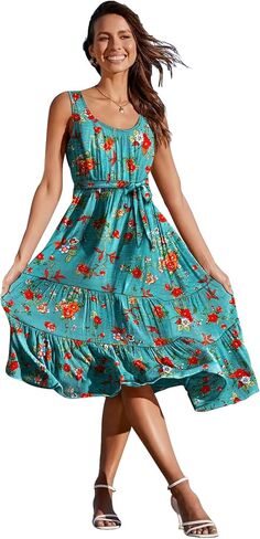 YESNO Women's Summer Casual Sleeveless Midi Dresses Boho Floral Tiered Sundresses with Pockets EMV in Saudi Arabia