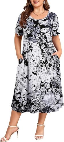 BELAROI Women Plus Size Dresses Summer Casual Midi T Shirt Dress Long Sundress Beach Cover Ups Pockets in Kuwait