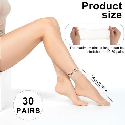 30 Pairs Womens Sheer Socks, Nude Ankle Socks Thin Nylon Sock Soft Hosiery Reinforced Toes Sock for Women in Kuwait