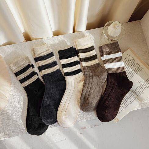 Crew Socks for Women Retro Striped Athletic Socks Cute Colorful Cozy Socks 5/10 Pairs in Saudi Arabia