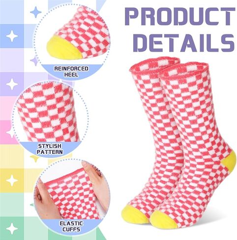 JenPen 8 Pairs Plaid Socks Women Striped Frilly Checkered Sock Colorful Cozy Gingham Fuzzy Winter Soft Casual Gift Size 5-10 in Saudi Arabia
