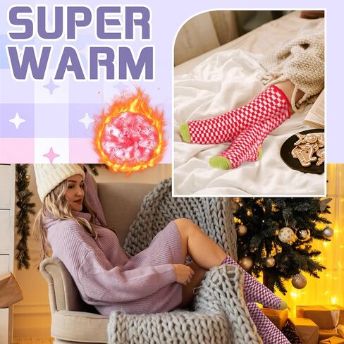 JenPen 8 Pairs Plaid Socks Women Striped Frilly Checkered Sock Colorful Cozy Gingham Fuzzy Winter Soft Casual Gift Size 5-10 in Saudi Arabia
