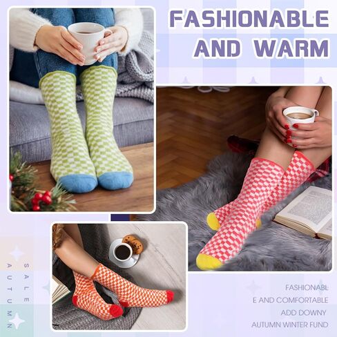 JenPen 8 Pairs Plaid Socks Women Striped Frilly Checkered Sock Colorful Cozy Gingham Fuzzy Winter Soft Casual Gift Size 5-10 in Saudi Arabia