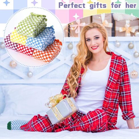 JenPen 8 Pairs Plaid Socks Women Striped Frilly Checkered Sock Colorful Cozy Gingham Fuzzy Winter Soft Casual Gift Size 5-10 in Saudi Arabia