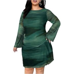 فستان Milumia نسائي قصير بأكمام طويلة وربطة عنق مقاس كبير بدون ظهر لحفلات العطلات in Kuwait