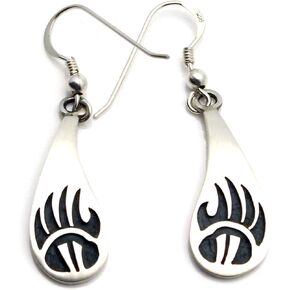 1 1/8" Hopi Overlay Sterling Silver Bear Paw Dangle Earrings With A French Hook in Saudi Arabia