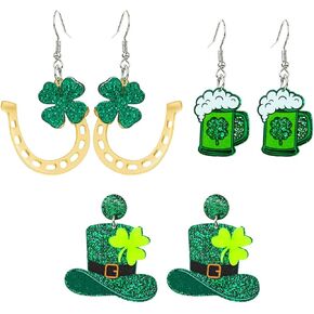 3 Pairs St. Patrick's Day Earrings Green Acrylic Earrings Green Clover Stud Earrings Irish Dangle Earrings for Women Holiday Accessories in Kuwait