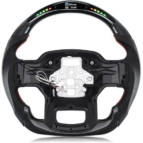 Steering Wheel for Ford F150 2015-2020 Black Hydro-Dip Carbon Fiber D-shaped Flat-bottom Flat-bottom Preforated Leather Grip Steering Wheel for F150-without Paddle Shifters in Kuwait