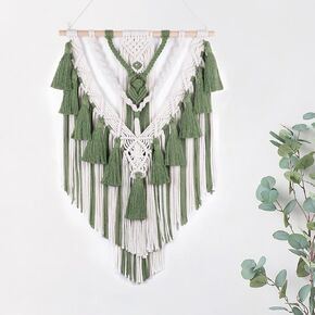 HVEST Macrame Woven Wall Hanging Handmade Boho Tapestry Green Home Decor, Bohemian Tapestry Aesthetic Wall Decoration for Bedroom Living Room Apartment Nursery Backdrop in Saudi Arabia