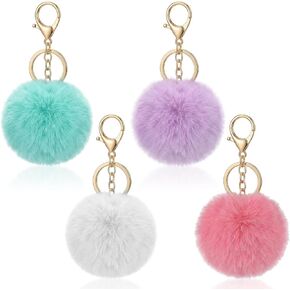 4 Pcs Faux Fur Pompom Ball Keychains 3 Inch Pom Pom Keychains Puff Ball Keychain Fluffy Keychain Accessories for Car Bag Charm in Kuwait