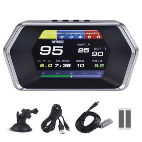 P17 Car HUD OBD & GPS Dual Mode Fuction Speedometer,Display Projects Real time Driving Data Like Speed, RPM, Fuel Consumption, Voltage, Water Temperature,12 Languages Adjustable,for All Vehicle in Kuwait