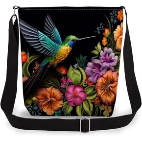 Floral Hummingbird Print Canvas Crossbody Bag, Adjustable Strap Lightweight Purse with Top Zipper & Inner Pocket, Daily Shoulder Bag Gift for Women -3 in Kuwait