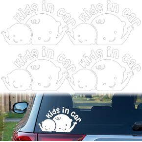 4Pcs Baby in Cars on Board Sticker, Kids in Car Sticker Decal, White Large Baby on Board Signs for Car Safety Driving Vehicle Windows and Bumpers in Kuwait