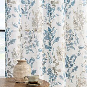 Semi Sheer Curtains 84 Inches Long Light Filtering Floral Curtains for Living Room Grommet Vintage Farmhouse Window Drapes for Bedroom Sliding Door 2 Panels in Kuwait