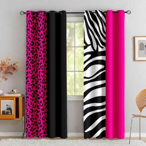 LUVIVIHOME ليوبارد ستائر التعتيم لغرفة النوم 84 بوصة طويلة 2 لوحات، الوردي الساخن الأسود والأبيض زيبرا الحيوان الجلد الفهد طباعة ستائر عيد الحب لغرفة المعيشة جروميت نافذة الستائر، 52Wx84L in Kuwait