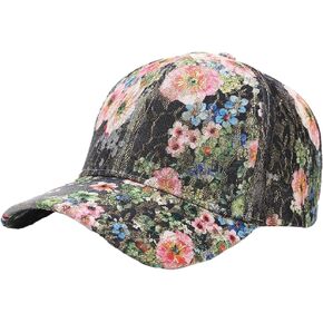 Elegant Flowers Print Baseball Caps for Women Exquisite Lace Visor Hats Outdoor Travel Sport Color Blocked Snapback Hats in Kuwait