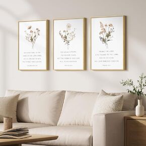 Framed Christian Scripture Wall Art Set of 3, Wildflower Floral Bible Verse Prints Inspirational Religious Quotes, Botanical Scripture Artwork Decor for Living Room Bedroom Prayer Room Teen Room, 12x16 Inch in Kuwait